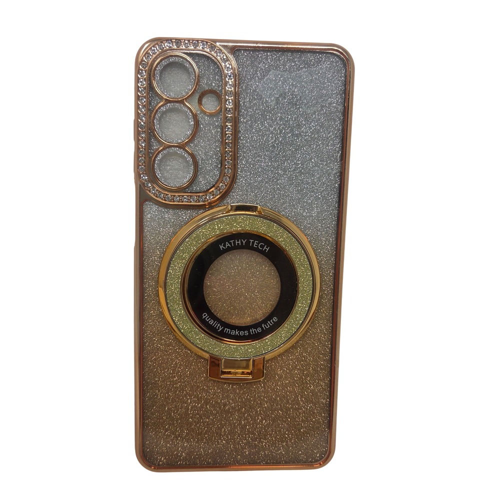 Kathy Tech Phone Case Samsung A16 5G Gold Glitter Rhinestone Ring Stand Glam